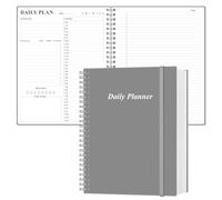 Daily Planner Undated - A4 To Do List Notebook Hourly Schedules, Spiral Appointment Planner for Women and Men,PVC Hardcover, Inner Pocket, Elastic Closure, 8.5" x 11", Grey