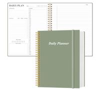Daily Planner Undated - A4 To Do List Notebook Hourly Schedules, Spiral Appointment Planner for Women and Men,PVC Hardcover, Inner Pocket, Elastic Closure, 8.5" x 11", Green