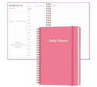 Daily Planner Undated - A5 To Do List Notebook Hourly Schedules, Spiral Appointment Planner for Women and Men, PVC Hardcover, Inner Pocket, Elastic Closure, 5.8" x 8.5", Pink