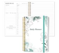 Daily Planner Undated - A5 To Do List Notebook Hourly Schedules, Spiral Appointment Planner for Women and Men, PVC Hardcover, Inner Pocket, Elastic Closure, 5.8" x 8.5", Teal Flowers