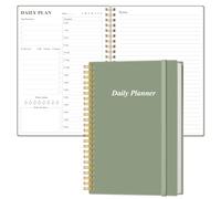 Daily Planner Undated - A5 To Do List Notebook Hourly Schedules, Spiral Appointment Planner for Women and Men, PVC Hardcover, Inner Pocket, Elastic Closure, 5.8" x 8.3", Green