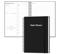 Daily Planner Undated - A5 To Do List Notebook Hourly Schedules, Spiral Appointment Planner for Women and Men, PVC Hardcover, Inner Pocket, Elastic Closure, 5.8" x 8.5", Black