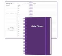 Daily Planner Undated - A5 To Do List Notebook Hourly Schedules, Spiral Appointment Planner for Women and Men, PVC Hardcover, Inner Pocket, Elastic Closure, 5.8" x 8.3", Purple