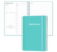 Daily Planner Undated - A5 To Do List Notebook Hourly Schedules, Spiral Appointment Planner for Women and Men, PVC Hardcover, Inner Pocket, Elastic Closure, 5.8" x 8.5", Teal