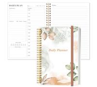 Daily Planner Undated - A5 To Do List Notebook Hourly Schedules, Spiral Appointment Planner for Women and Men, PVC Hardcover, Inner Pocket, Elastic Closure, 5.8" x 8.5", Rose Leaf