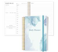 Daily Planner Undated - A5 To Do List Notebook Hourly Schedules, Spiral Appointment Planner for Women and Men, PVC Hardcover, Inner Pocket, Elastic Closure, 5.8" x 8.5", Blue Watercolor