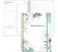 Daily Planner Undated - B5 To Do List Notebook Hourly Schedules, Spiral Appointment Planner for Women and Men, PVC Hardcover, Inner Pocket, Elastic Closure, 7" x 10", Teal Flowers