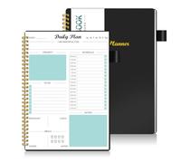Daily Planner Undated, To Do List Notebook with Hourly Schedule Calendars Meal, Spiral Appointment Organizers Notebook for Man/Women, Pocket, Pen Loop, 160 Pages (5.5x8.5")
