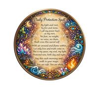 Daily Protection Spell With Magical Elements And Symbols Round Vintage Tin Sign,Retro Wall Art,Metal Poster for Home, Bar, Garage, Cafe, Rustic Indoor & Outdoor Decor, 8x8 Inches