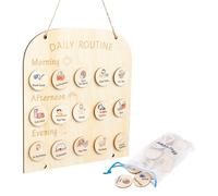 Daily Routine Chart for Toddlers 3-5 Year Old, 30.5×28×0.5 cm Wooden Visual Schedule, Morning Bedtime Planner Boards with Round Card and Storage Bag, Kids Chore Schedule Chart for Home and Classroom