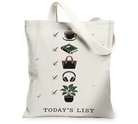 Daily Routine Checklist Quote Minimalistic Canvas Tote Bag 13x15 Inch, Beige, 13x15 Inch