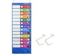 Daily Schedule Pocket Chart， Class Schedule with 26 Cards, 13+1 Pockets. 13 colored + 13 blank double-sided reusable Cards, Easy Over-door Mountings included. (13” x 36”)