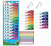 Daily Schedule Pocket Chart, Classroom Chart with 13+1 Pockets, 26 Reusable Cards (13 Double Sided Printed Cards & 13 Blank Ones) plus 2 Metal Mounting Hangers (Blue Sky, 13” x 36”)