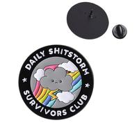Daily Shitstorm Pin Badge Brooch Gift Shit Storm Survivors Club Jewellery Lapel Bag Jacket Funny Joke Gag Office Work Mess Chaos Motivaiton Cloud Lighting Rainbow