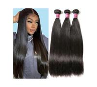 Daily Straight Hair Bundles Brazilian Human Hair Extensions 1/3 PCS Double Weft Natural Black Straight Weave Remy Hair Bundles for Dating(16inches)