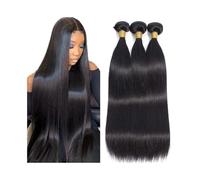 Daily Straight Human Hair Bundles Natural Black Double Weft 1/3/4 Piece Brazilian Remy Hair Weave Extensions for Black Women for Dating(12 14 16)