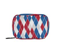 Daily Tablet Pill Organiser Weekly Pill Box 7 Day Red and Blue Rhombus Travel Small for Medicine Vitamin Supplement