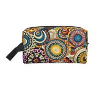Daily Travel Ethnic Circles Floral Pattern Print Toiletry Bags Portable Large Capacity Zippered Cosmetics Storage Bag