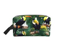 Daily Travel Toucans Parrot Palm Tree Leaves Print Toiletry Bags Portable Large Capacity Zippered Cosmetics Storage Bag