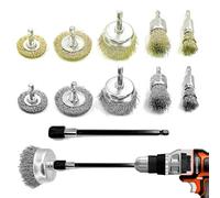 Daily Treasures 10 Pack Wire Wheel Cup Brush Set for Drill Abrasive with 1/4" Hex Shank, Extension Rod for Safty, Brass Coated Crimped Drill Sanding Attachment, Metal Brush for Drill Rust Removal
