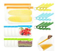 Daily Treasures 12Pack Reusable Food Storage Bags with 12pcs Silicone Keychain,(M&L&XL)Zip Lock Food Bags,Food Storage Freezer Bags,2 Reusable Gallon Bags&5 Reusable Sandwich Bags&5 Snack Bags Fridge