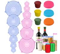 Daily Treasures 18Pack Silicone Lids Food Covers Set-12 Silicone Stretch Lids for Bowls(6Sizes)+3 Tin Can Lids+3 Silicone Cup Lids,Reusable Food Covers for Jars Bowls Cups,Safe in Dishwasher/Microwave
