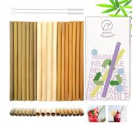 Daily Treasures 18Pcs Bamboo Drinking Straws, 7.9 Inches Natural Reusable Straws Biodegradable Wooden Straight Boba Smoothie Alternative to Plastic with 2 Nylon Brushes, Yellow,green