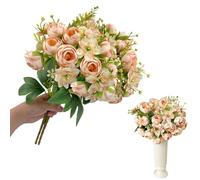 Daily Treasures 2 Bunches Artificial Flowers Bouquets,40cm Artificial Ranunculus with Chrysanthemums,Faux Peonies with Stems,Orange Silk Flowers Arrangements for Home Wedding Party Bridal Decorations