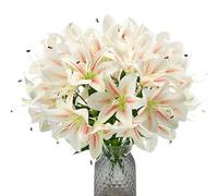 Daily Treasures 2 Bunches Artificial Lilies,45cm Short Stem Artificial Lilies Flowers with 20 Fully Blooming Heads for Home Wedding Office Party Festival Decoration Bonquet DIY (White & Pink)