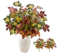 Daily Treasures 2 Bunches Artificial Maple Leaves,45cm Artificial Autumn Decorations,Fake Autumn Leaves,Fake Plants Fall Decor for Thanksgiving, Halloween, Outdoor, Home,DIY(Green-Yellow-Red)