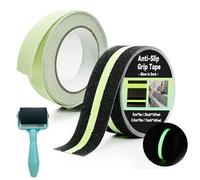 Daily Treasures 2 Pack Anti-Slip Grip Tape Glow in Dark with A Roller, 2"×16Ft Luminous & 1"×16Ft All-Luminous Stair Non Slip Adhesive,PET High Traction Grit Tapes for Stairs Steps Indoor&Outdoor