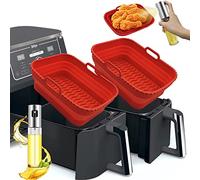 Daily Treasures 2 Pack Foldable Air Fryer Liners with 1Pack Oil Sprayer Dispenser for Ninja Air Fryer Dual, Ninja Air Fryer Accessories Reusable Air Fryer Silicone Liner for Ninja Dual Air Fryer(Red)