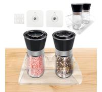 Daily Treasures 2 Pack Salt and Pepper Grinder Set with Acrylic Holder,Refillable Salt Grinder,Stainless Steel Pepper Grinder Mill,Seasoning Grinder with Adjustable Coarseness,Glass Shaker for Kitchen