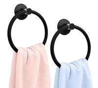 Daily Treasures 2 Packs Black Towel Holder, Space Aluminum Towel Rings, Black 6.5 inches/16.5 cm Towel Ring Holder Wall Mounted 3M Self Adhesive Hand Towel Rails for Kitchen Bathrooms