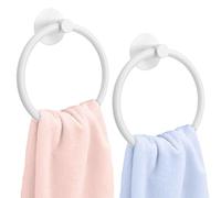 Daily Treasures 2 Packs White Towel Holder, Space Aluminum Towel Rings, Black 6.5 inches/16.5 cm Towel Ring Holder Wall Mounted 3M Self Adhesive Hand Towel Rails for Kitchen Bathrooms