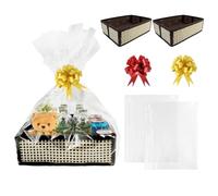 Daily Treasures 2 Set Empty Hamper Baskets kit,Large Woven Bamboo and Felt Gift Basket Hamper Kit with Bows,Bags,Sturdy DIY Baskets for Gifts,Empty to Fill for Christmas Birthday Baby Shower(32×22cm)