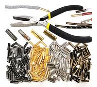 Daily Treasures 200Pcs Shoelace Tip Heads, 4 Holes Metal Shoelace Repair Aglets with Flat Nose Pliers, Gun-black, Golden