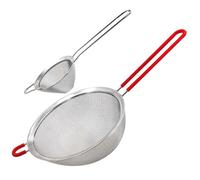 Daily Treasures 20CM Large Food Strainer with Red Insulated Handle & 8.4CM Cocktail Sieve,Stainless Steel Fine Mesh Strainers Set of 2, 30Mesh kitchen Strainer,Conical Sieve for Flour,Tea,Juice,Coffee
