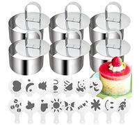 Daily Treasures 22 Pack Cooking Ring Set，6pcs Stainless Steel Cake Rings with Pusher + 16pcs Printing Molds Stencils,Mini Round Cake Molds for Cooking Crumpets Eggs Pastry Mousse Desserts