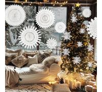 Daily Treasures 22pcs Winter Christmas Snowflake Decorations Kit,16pcs White Paper Snowflakes(20-50cm) &6pcs 3D Cardboard Glitter Snowflake(15-25cm) &26m Invisible Thread,Snowflakes Hanging Decoration