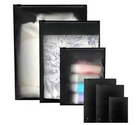 Daily Treasures 24Pcs Reusable Ziplock Bags,Black & Clear Frosted Double-sided Organiser Bags,Travel Clothes Storage Bags,Plastic Bags for Travel Hospital Maternity Shoes Cosmetics(3 Mixed Sizes)