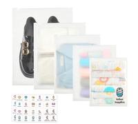 Daily Treasures 24Pcs Reusable Ziplock Bags with 2Pack Label Stickers,Clear Frosted Organiser Bags,Travel Clothes Storage Bags,Plastic Bags for Travel Hospital Maternity Shoes Cosmetics(5 Mixed Sizes)