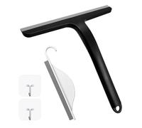 Daily Treasures 2Pcs Shower Squeegee for Shower Doors Glass,Black Bathroom Squeegee with Hook and Shower Screen Wiper, Extended 8.6" Handle, for Car Windows, Tiles, Mirror and Bathroom Doors