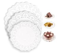 Daily Treasures 300Pcs Paper Doilies Round,3 Sizes(8.5"/7.5"/6.5") White Lace Paper Doilies,Disposable Round Place Mats for Wedding Buffet Party, Cake Decorating & Fried Food Service