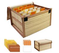 Daily Treasures 31x20x16cm Bamboo Weaving Greeting Card Organizer Storage Box with Lid&Handles,Foldable Photo Postcard Storage Box with Hook and Loop Fastener Hold 150 Cards, for Holiday Envelope Gift