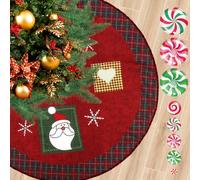 Daily Treasures 36 Inches Red Christmas Tree Skirt With 8Pcs Candy Decals for Floor, Santa Xmas Decorations for Party Indoor Tree Decoration
