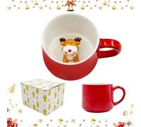 Daily Treasures 3D Christmas Mug Reindeer Inside Cup - 350ml Large Cute Animal Ceramic Coffee Cup for Christmas Birthday,Teacup for Ofiice,Novelty Coffee Mug for Friend Boys Girls Gifts,Microwave Safe