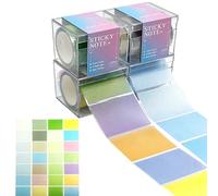 Daily Treasures 4-Pack Transparent Sticky Notes with Acrylic Pull Out Dispenser Boxes, 420 Sheets Pull-Out 28 Pearlescent Full Adhesive Memo Pads Sticker Label for Planners, Office, School (70x50mm)