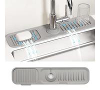 Daily Treasures 45 x 10 cm Kitchen Sink Splash Guard,Narrow Rim Design Silicone Faucet Mat,5°Slope Water Catcher Mat,Tidy Mat for Kitchen Sink Bathroom Counter Sink Accessories(Grey)
