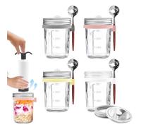 Daily Treasures 4Pack Vacuum Sealed Overnight Oats Jar & Manual Air Pump,Breakfast Jars with Lids and Spoons,Cereal & Milk On The Go Glass Breakfast Containers for Work,Cereal Cup,Longer Storage Time